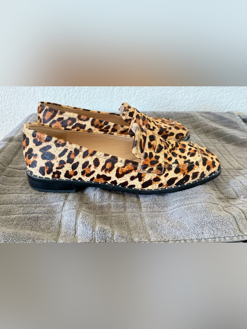 Something Navy Leopard Print Loafers in Tan and Black